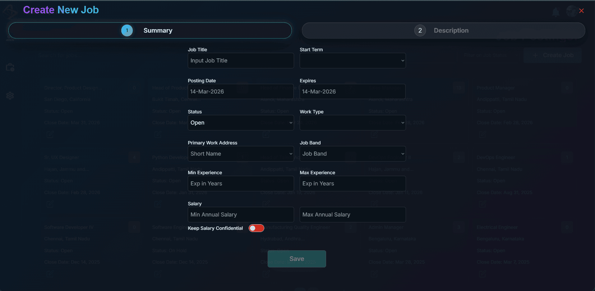 Create Job - Talent Sourcing Platform